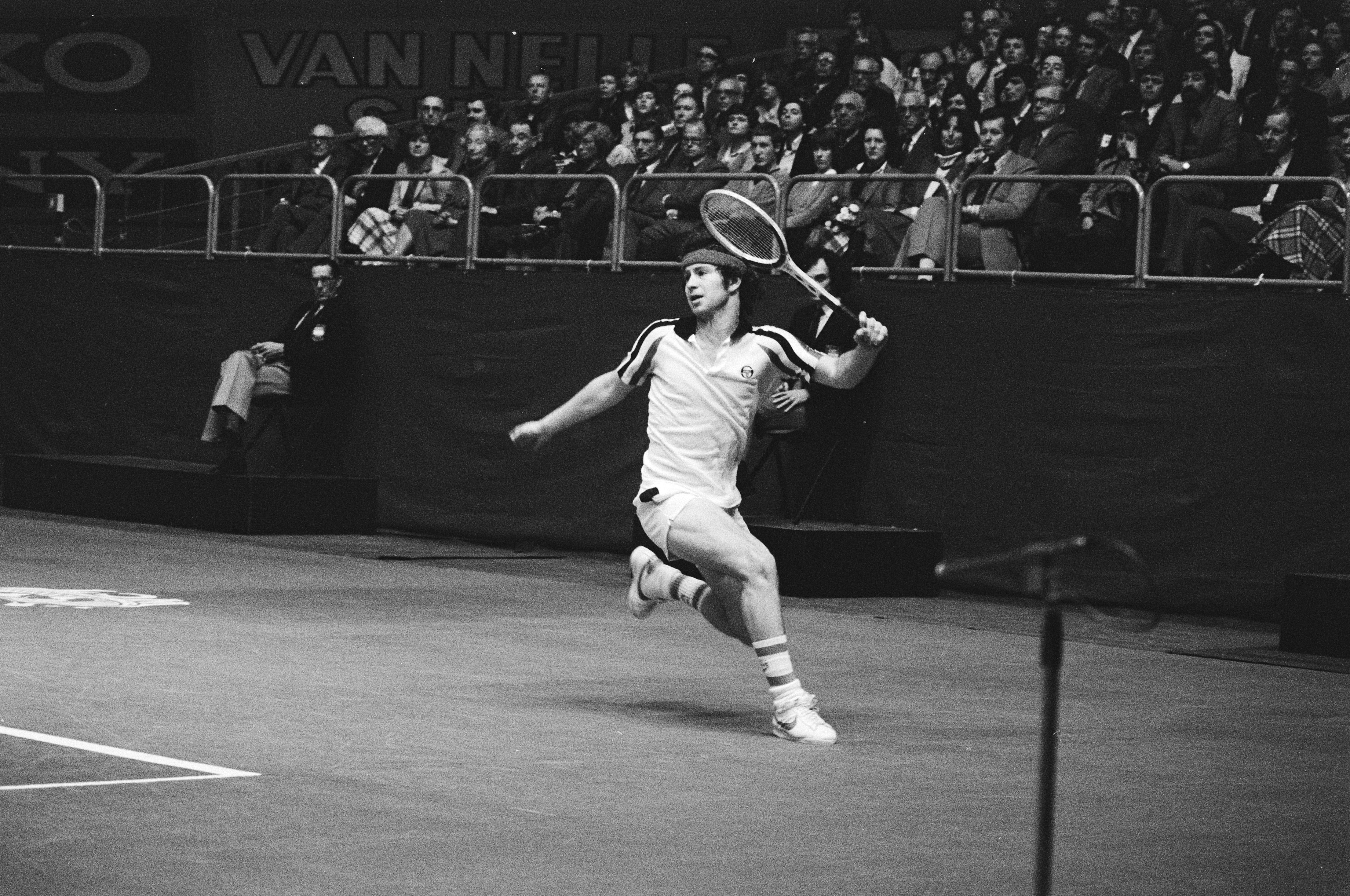 John McEnroe in action, ABN World Tennis Tournament, Rotterdam, 1979