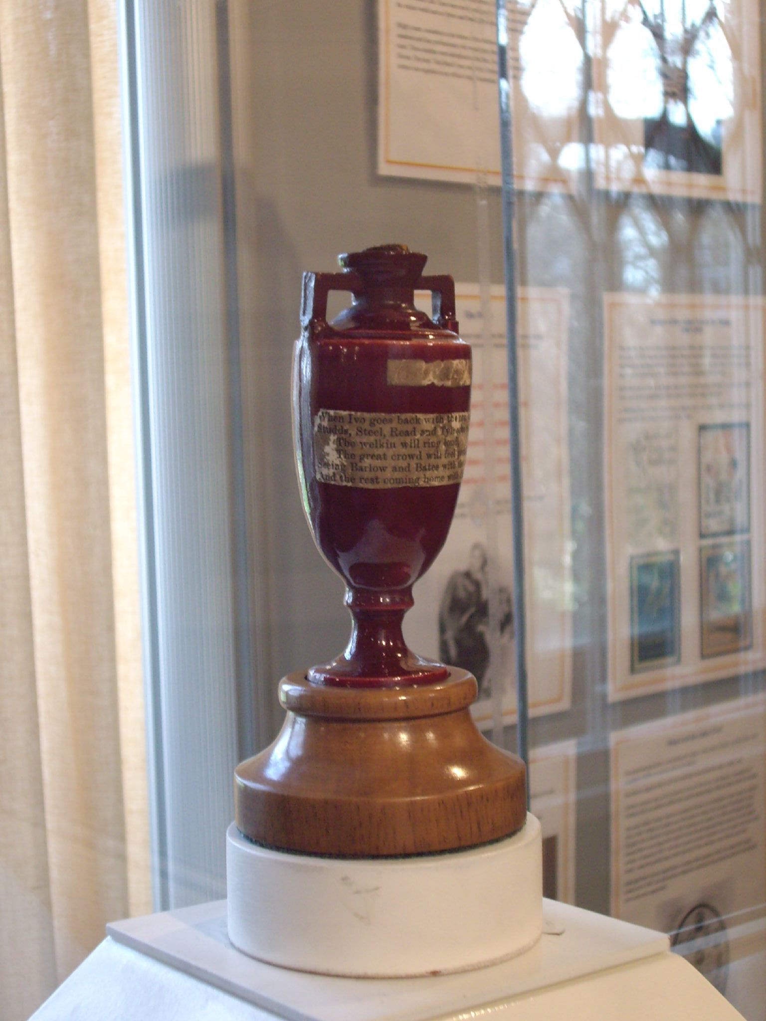 The Ashes urn, on permanent display at Lord's