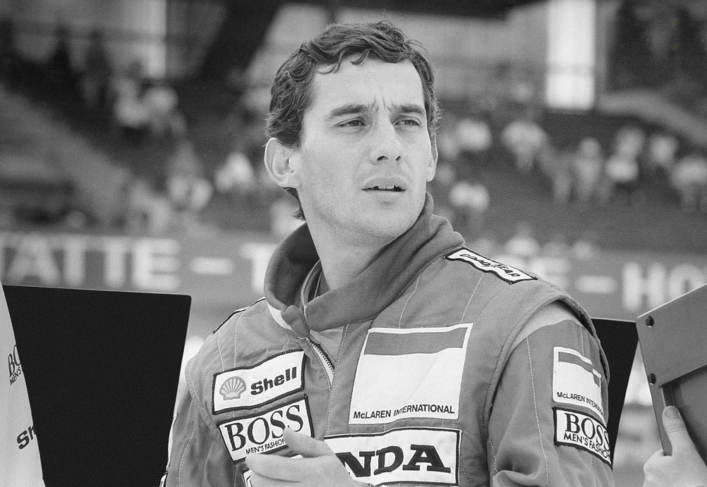 Ayrton Senna in the McLaren pit box