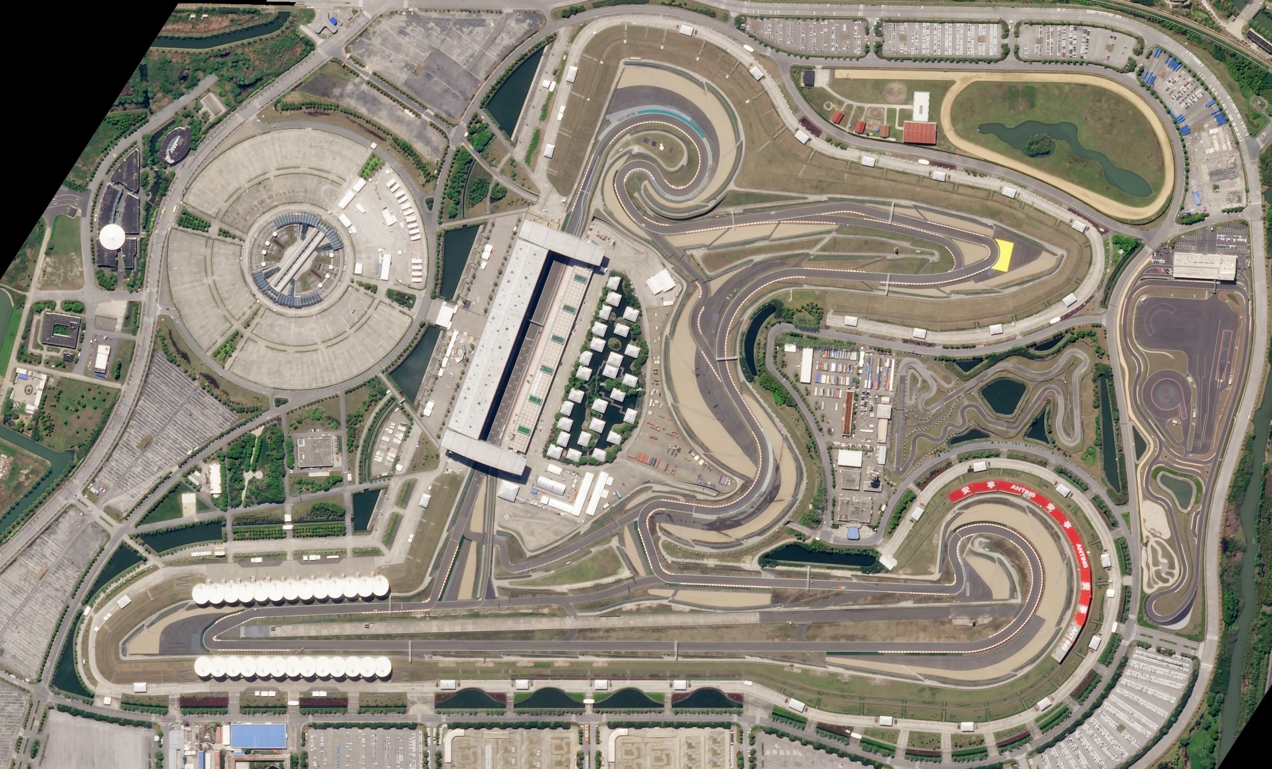 Satellite view of Shanghai International Circuit's snail-shell layout