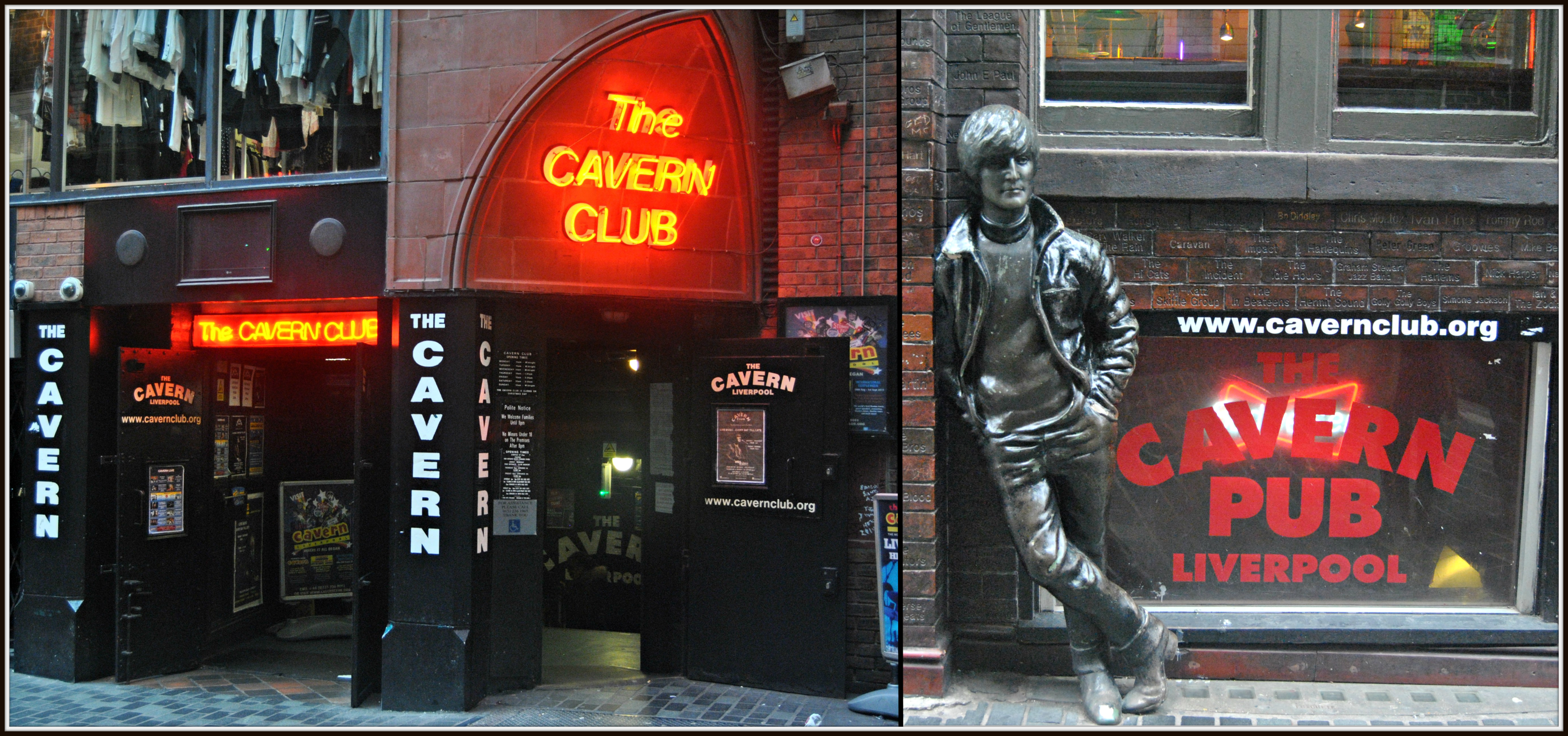 The Cavern Club entrance on Mathew Street, Liverpool, with the John Lennon statue — the heart of the city's Beatles heritage