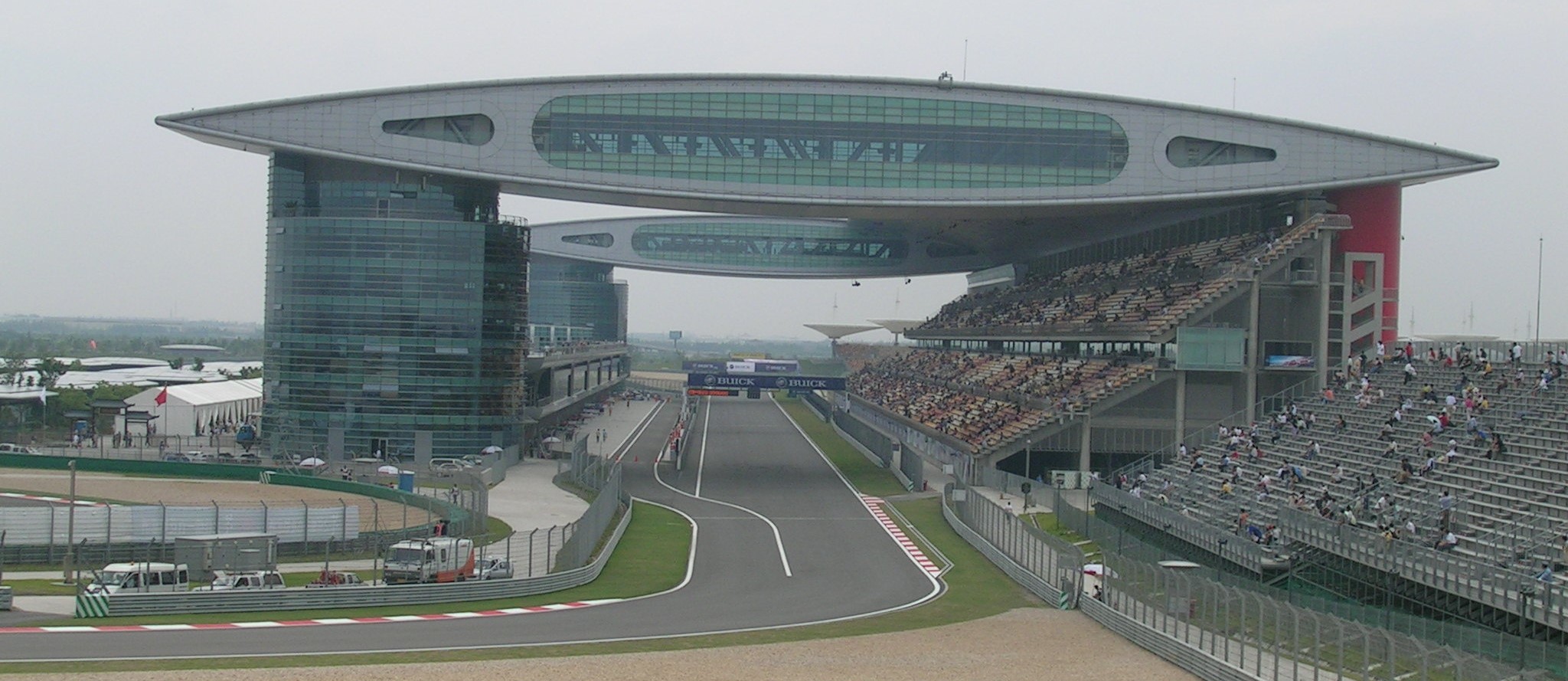 Grandstand B at Shanghai International Circuit, overlooking Turns 1-3
