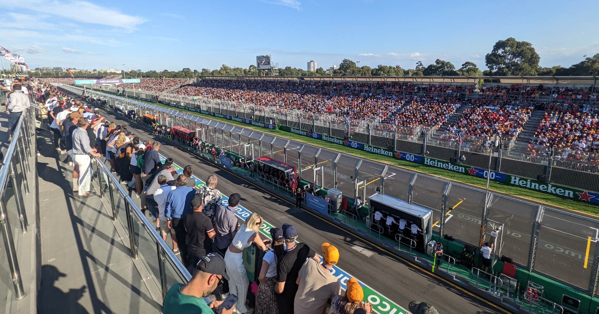 Fangio Grandstand at Albert Park, opposite the pit straight