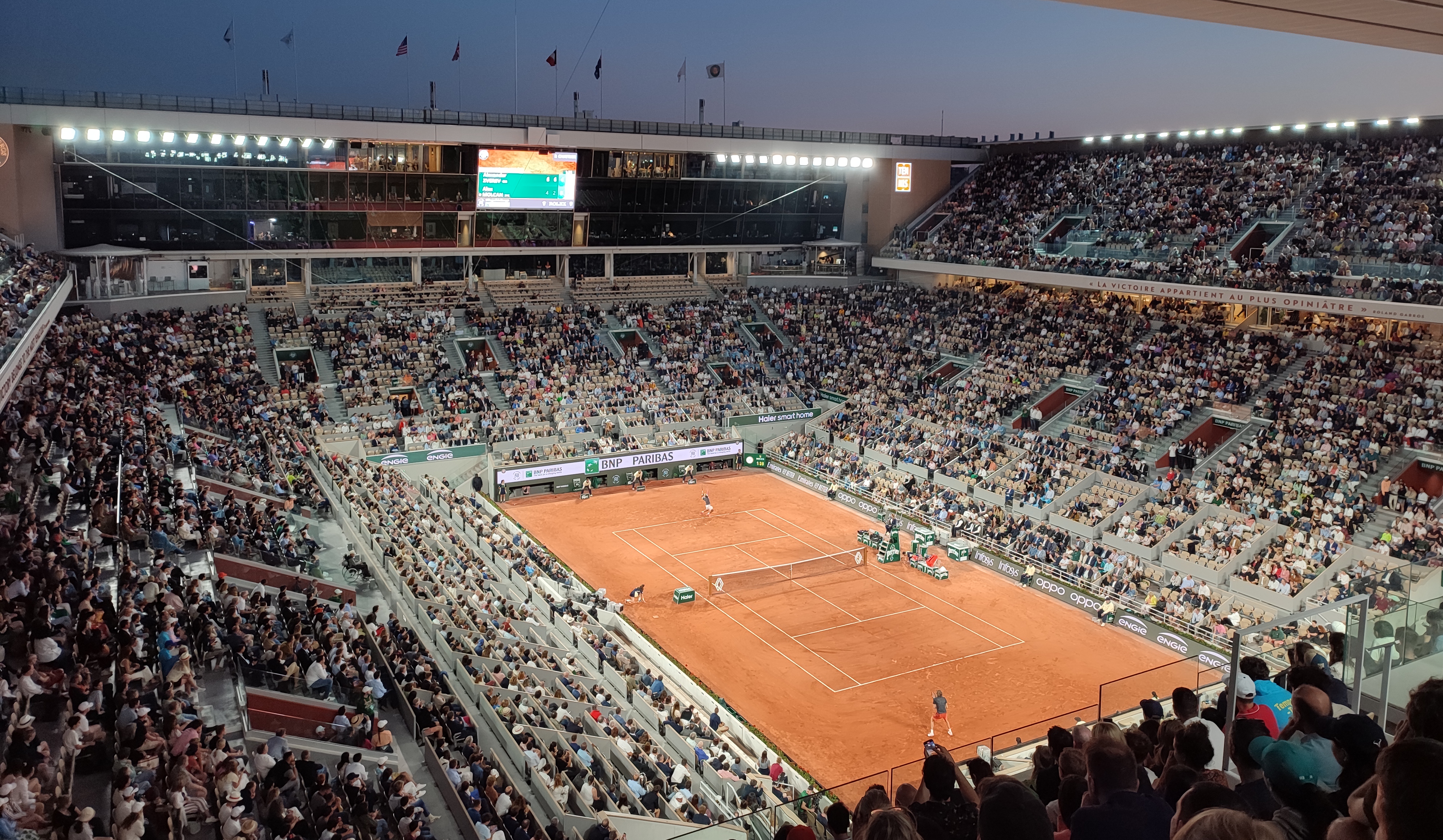 Court Philippe-Chatrier during a 2023 French Open match