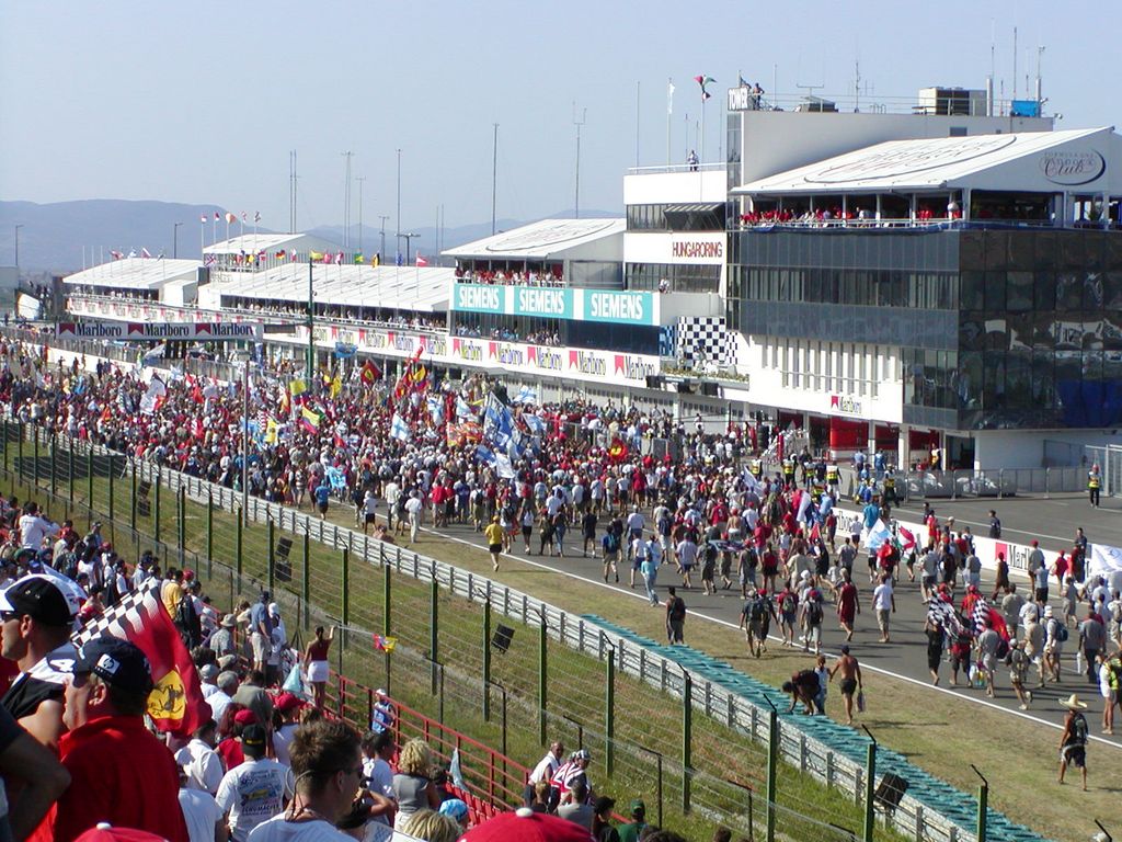 Fans on the racetrack after the 2003 Hungarian Grand Prix