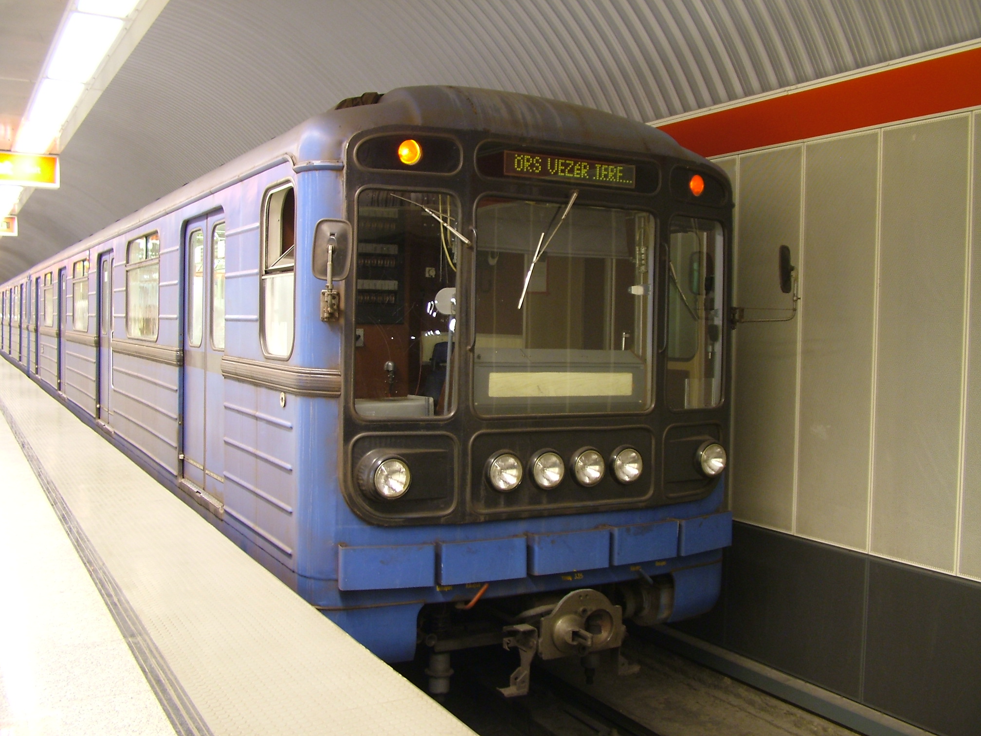 Budapest M2 metro train at Blaha Lujza tér station