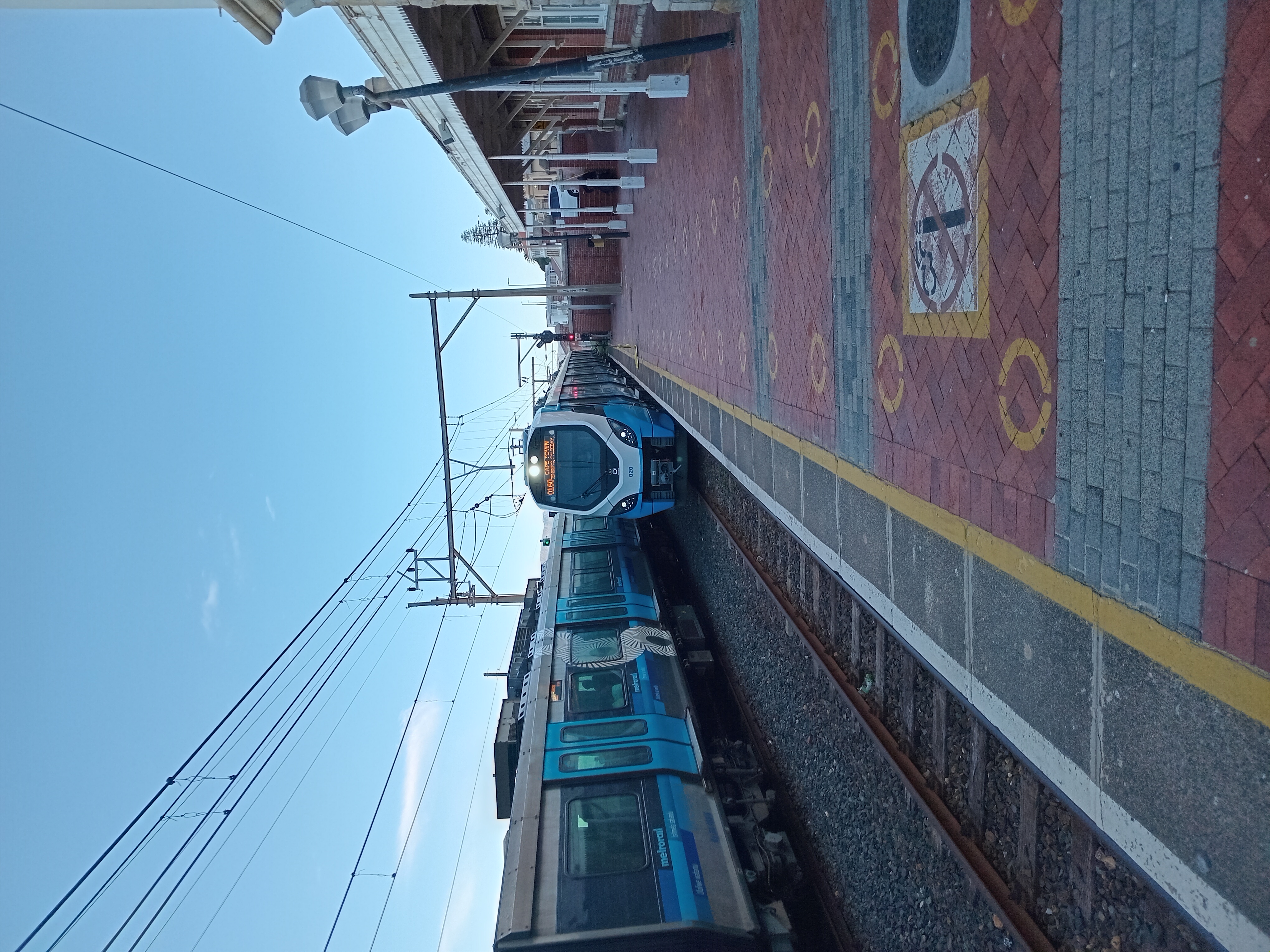 Alstom-Gibela X'Trapolis Mega train arriving at Muizenberg station on Cape Town's Southern Line