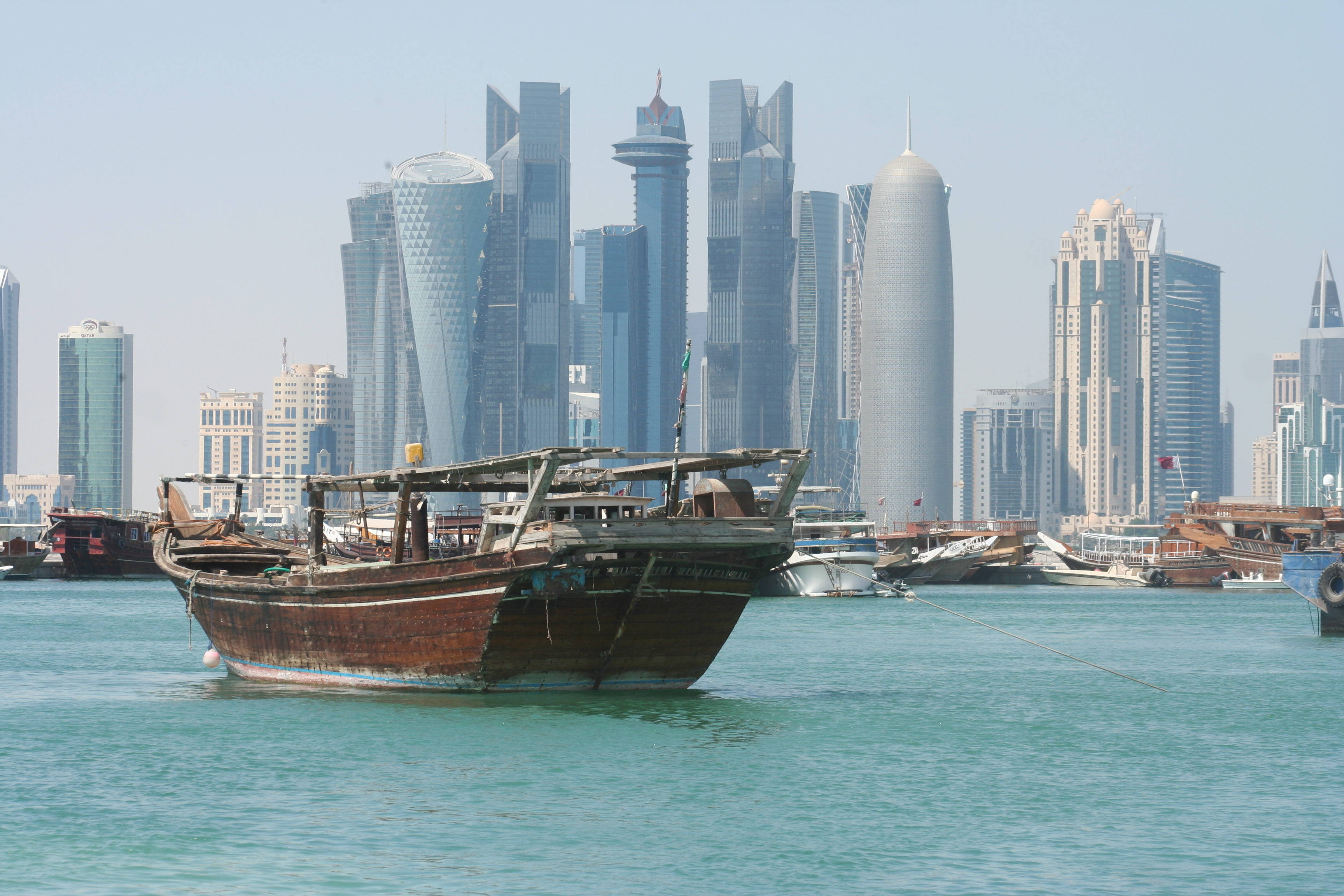 West Bay Doha skyline with boats in the foreground