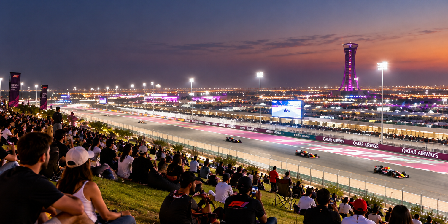 General Admission viewing hill outside Turn 1 at Lusail International Circuit