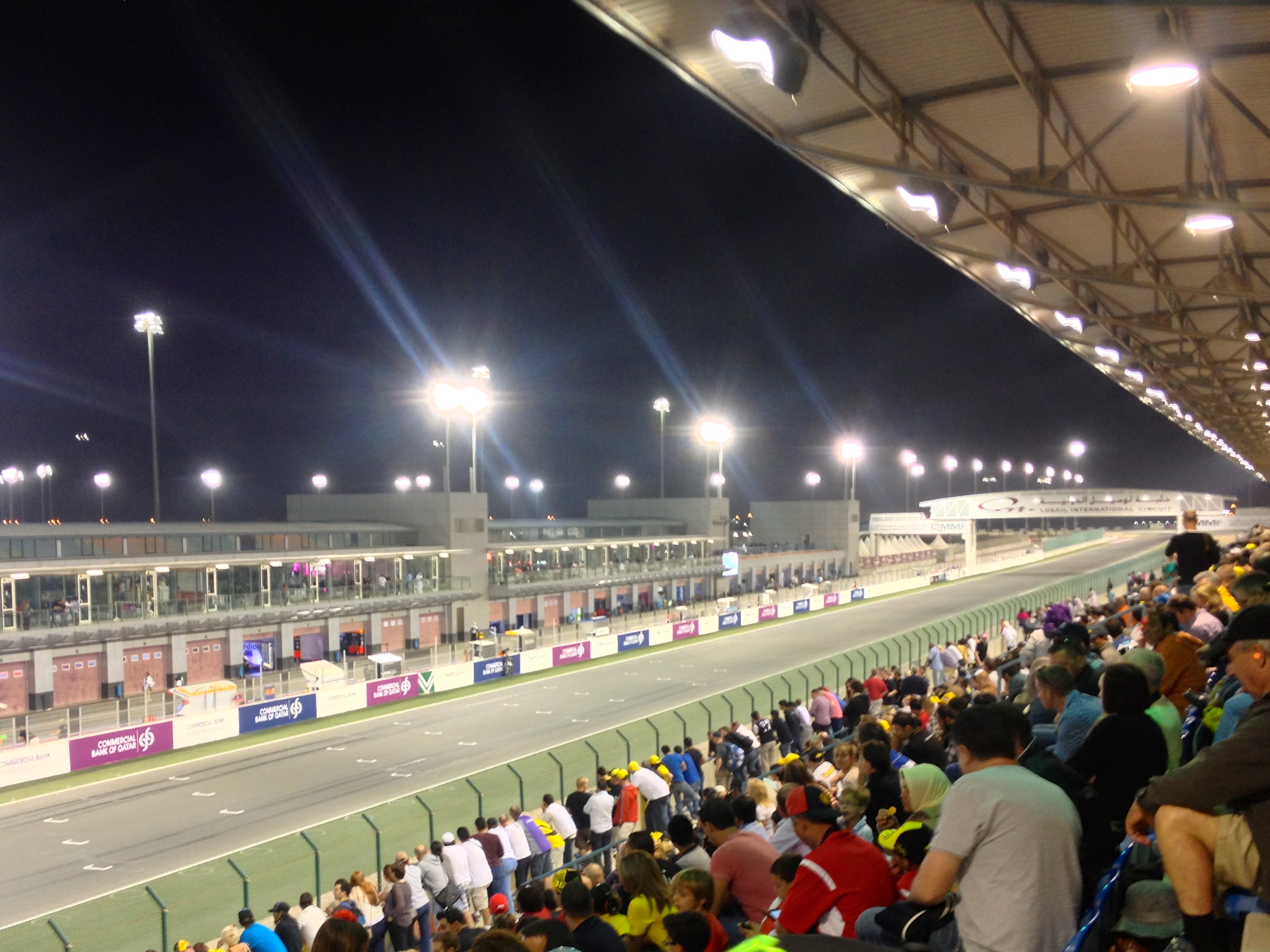 Spectators in the grandstand at Losail Circuit