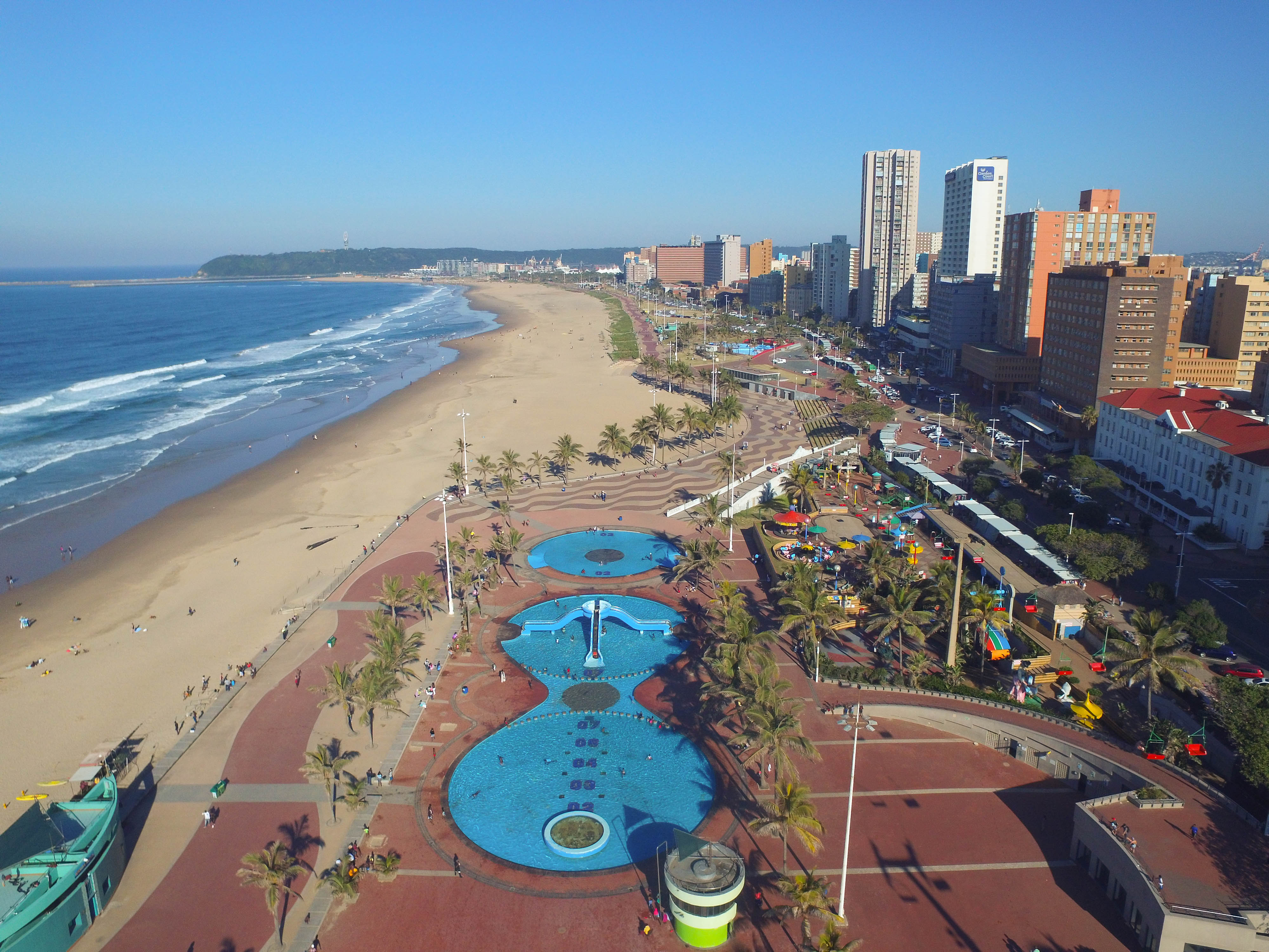 Aerial view of Durban's beach front and the Marine Parade promenade